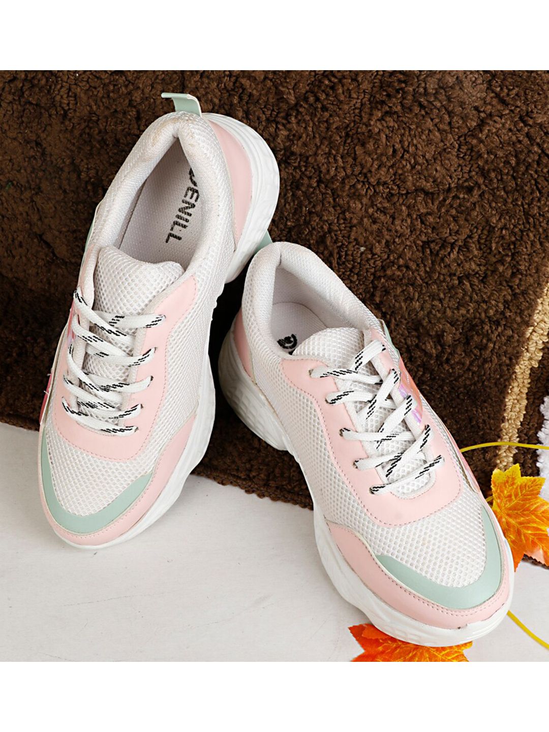 Denill Women Pink & white Marking Lace up Walking Shoes Price in India