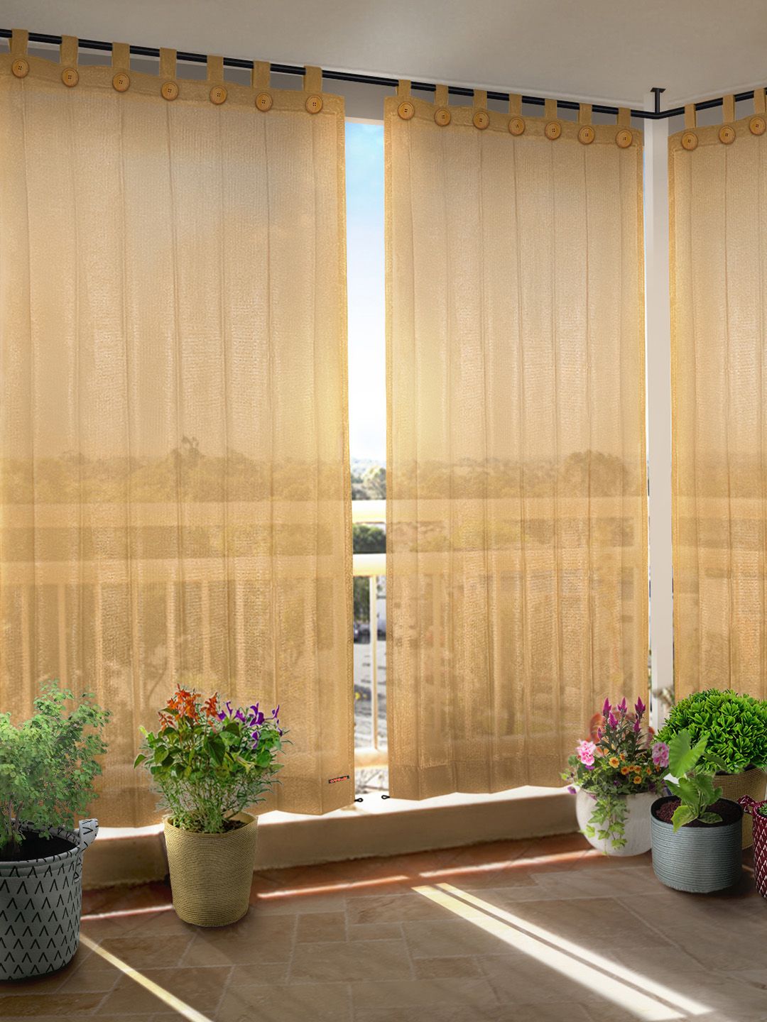 Hippo Beige Set of 4 Sheer Curtain Price in India
