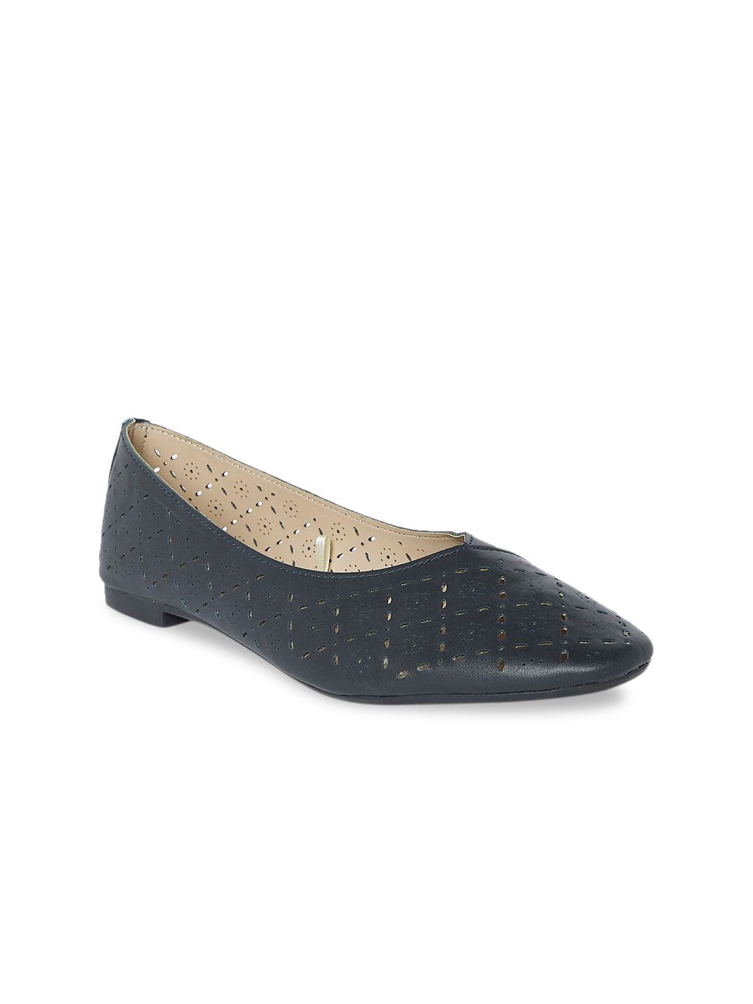 Forever Glam by Pantaloons Women Navy Blue Textured Ballerinas with Laser Cuts Price in India