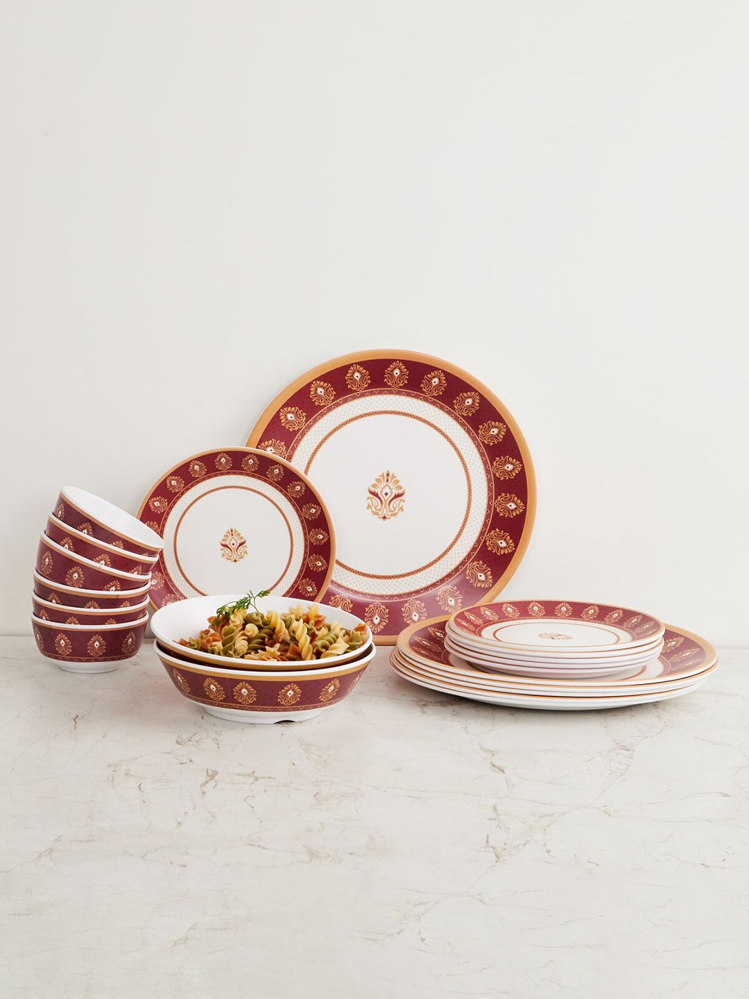 Home Centre Brown & White 20 Pieces Ethnic Motifs Printed Melamine Glossy Dinner Set Price in India