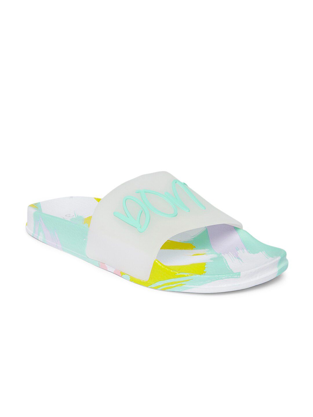Forever Glam by Pantaloons Women Green & White Printed Sliders Price in India
