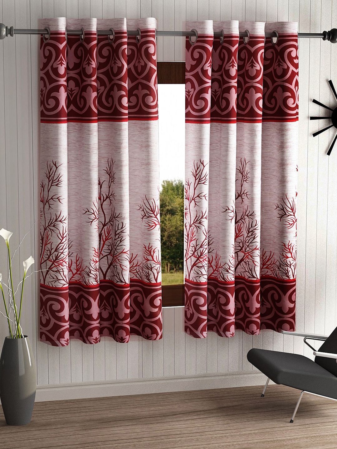 Home Sizzler Maroon & Pink Set of 2 Window Curtain Price in India
