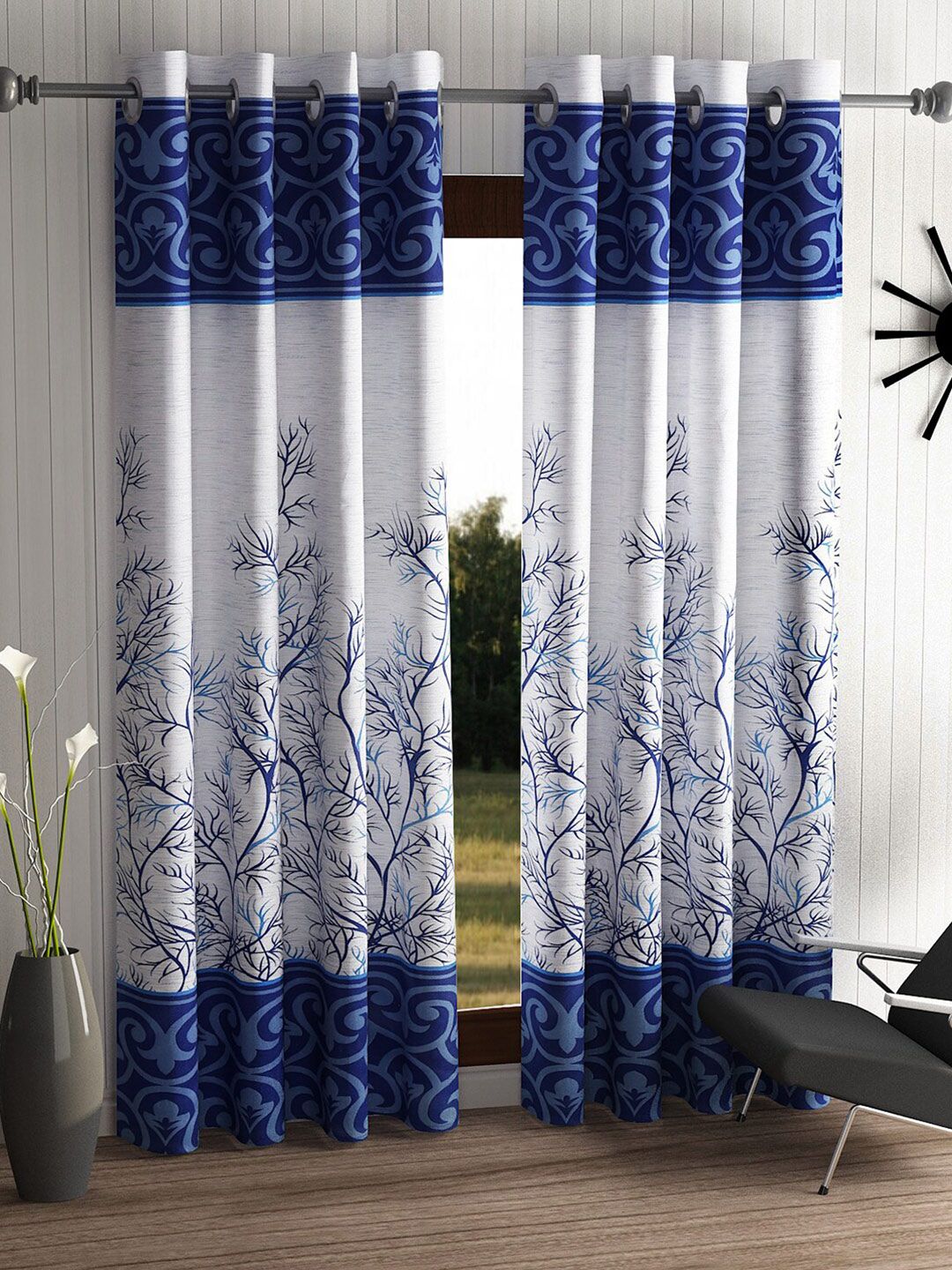Home Sizzler Blue & White Set of 2 Floral Door Curtain Price in India