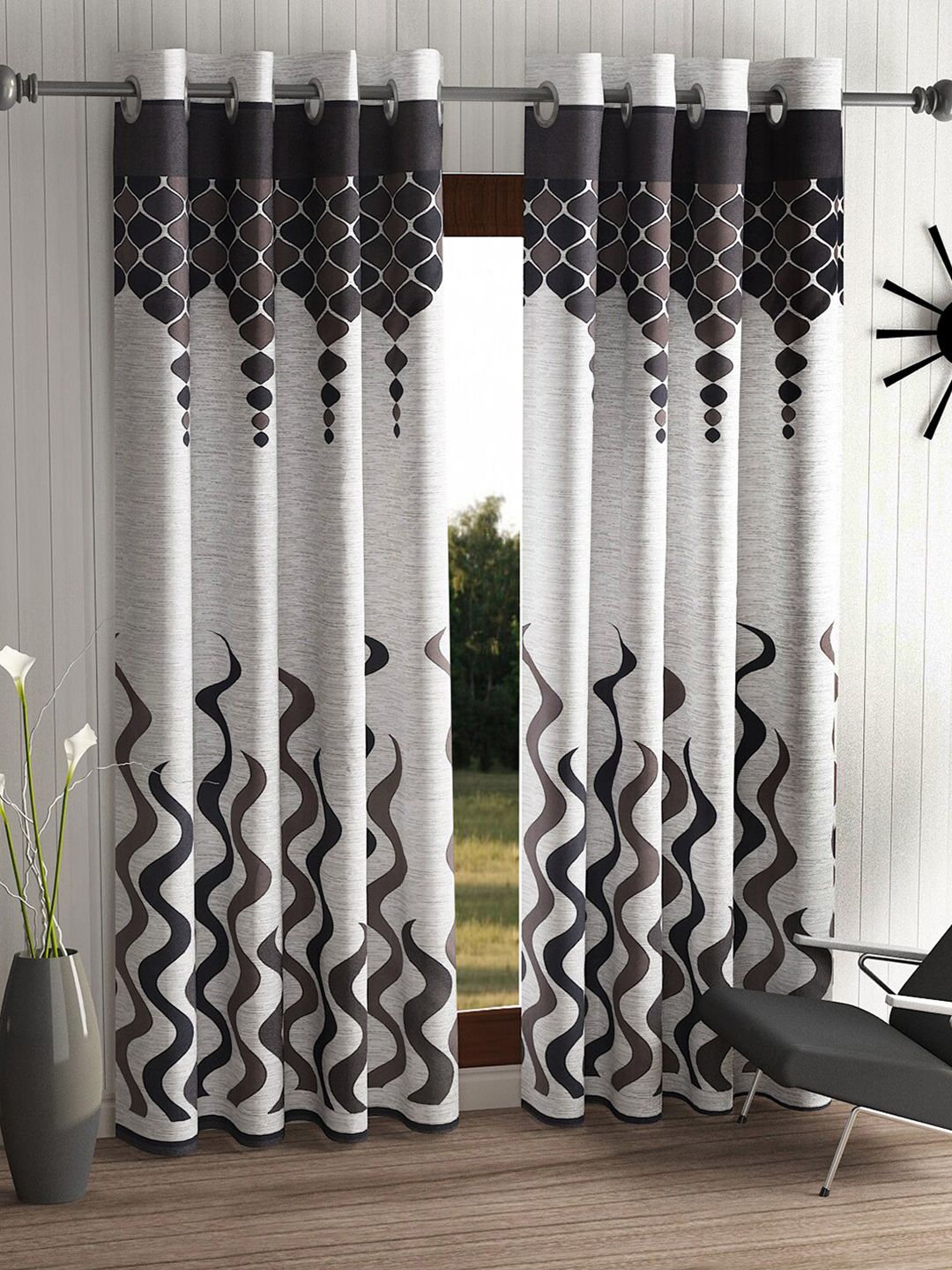 Home Sizzler Black & White Set of 2 Door Curtains Price in India