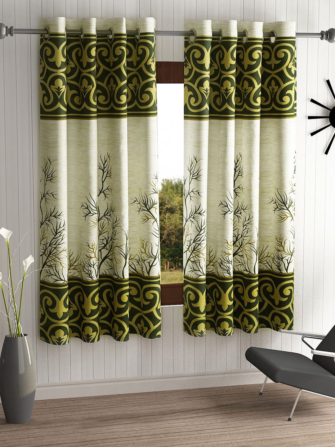Home Sizzler Green & Beige Set of 2 Window Curtain Price in India
