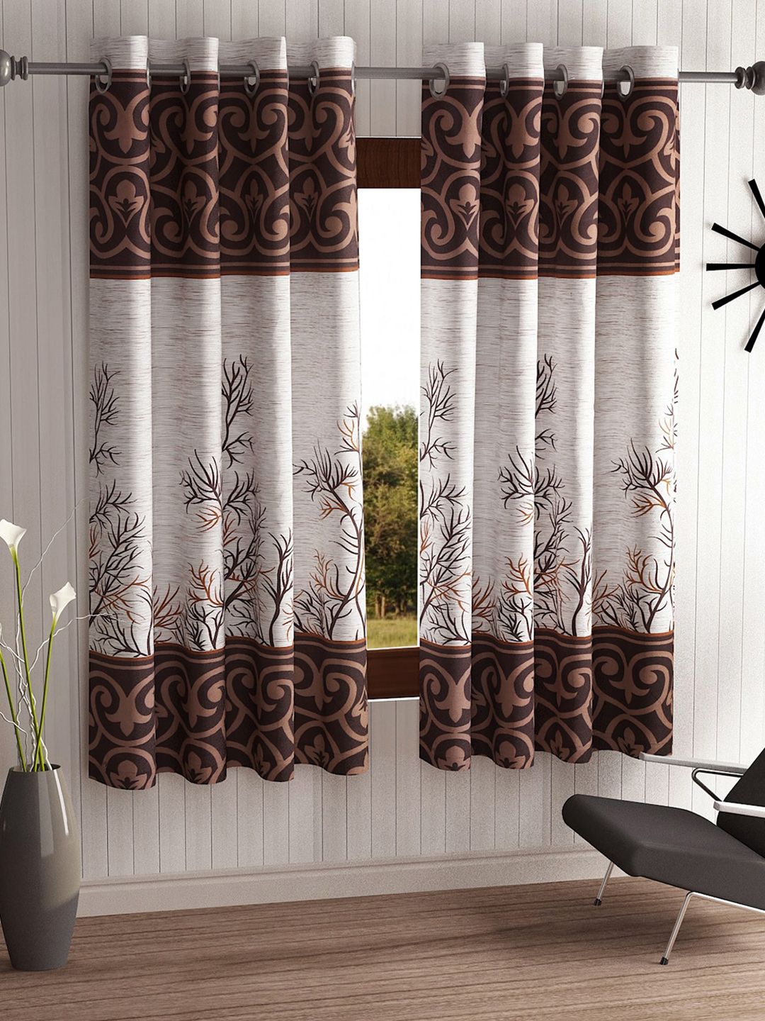 Home Sizzler Brown & Cream-Coloured Set of 2 Window Curtain Price in India