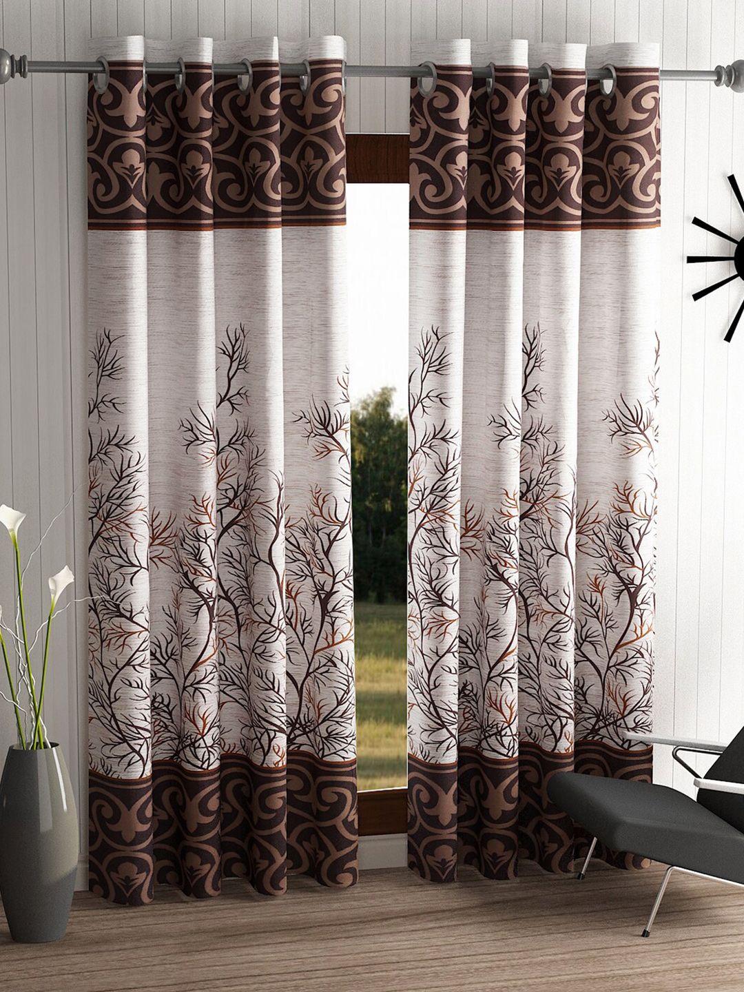 Home Sizzler Brown & Beige Set of 2 Floral Door Curtain Price in India