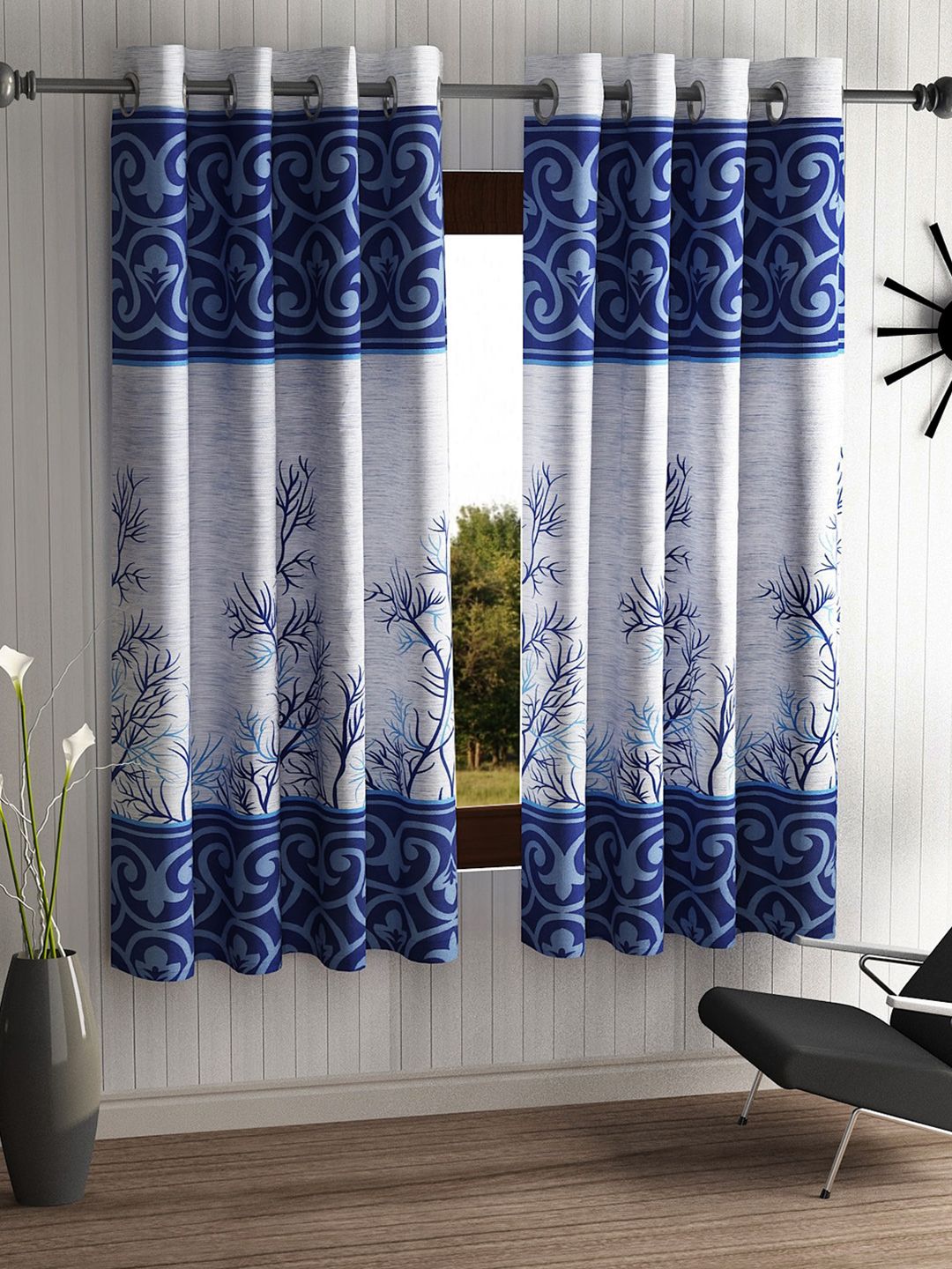 Home Sizzler Blue & Off White Set of 2 Floral Printed Window Curtain Price in India