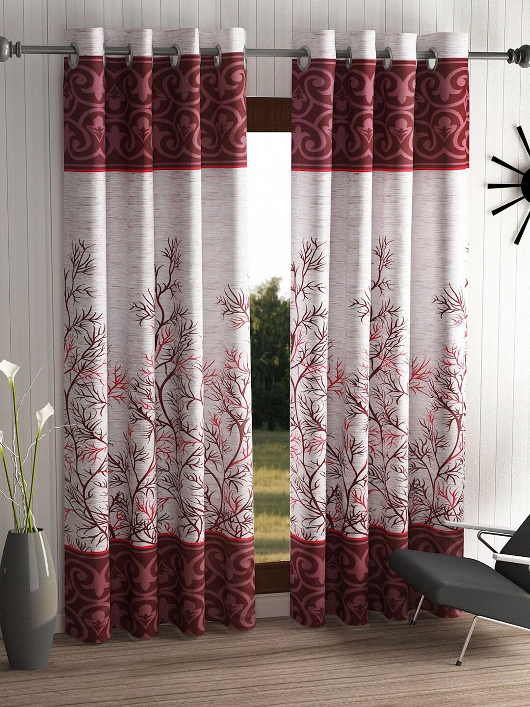 Home Sizzler Maroon & White Set of 2 Floral Door Curtain Price in India