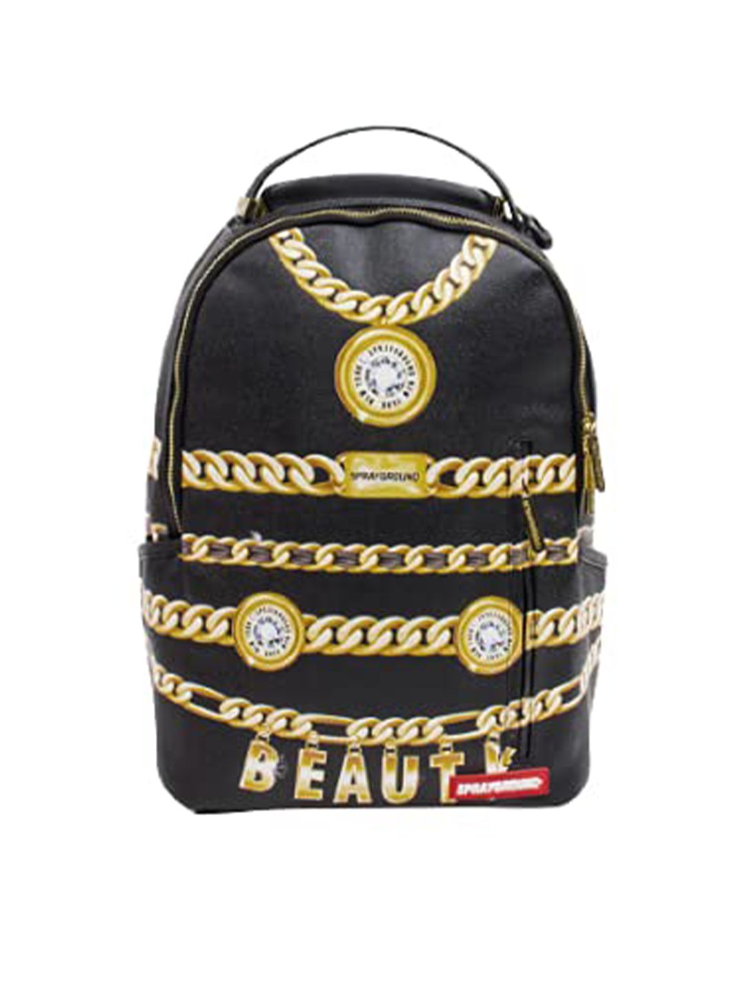 SPRAY GROUND Unisex Black & Gold-Toned Graphic Backpack Price in India