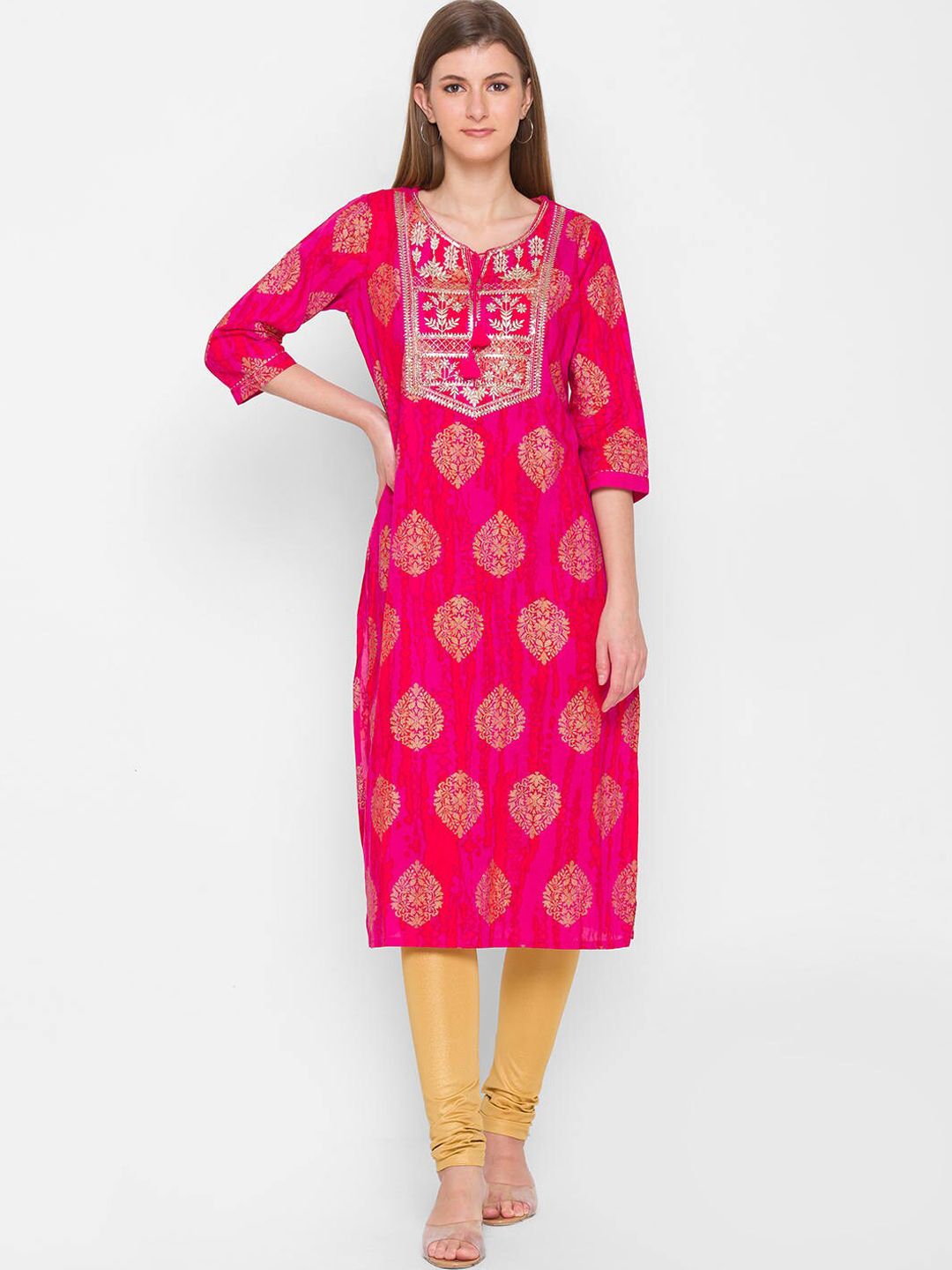 ZOLA Women Pink Dyed Thread Work Anarkali Kurta Price in India