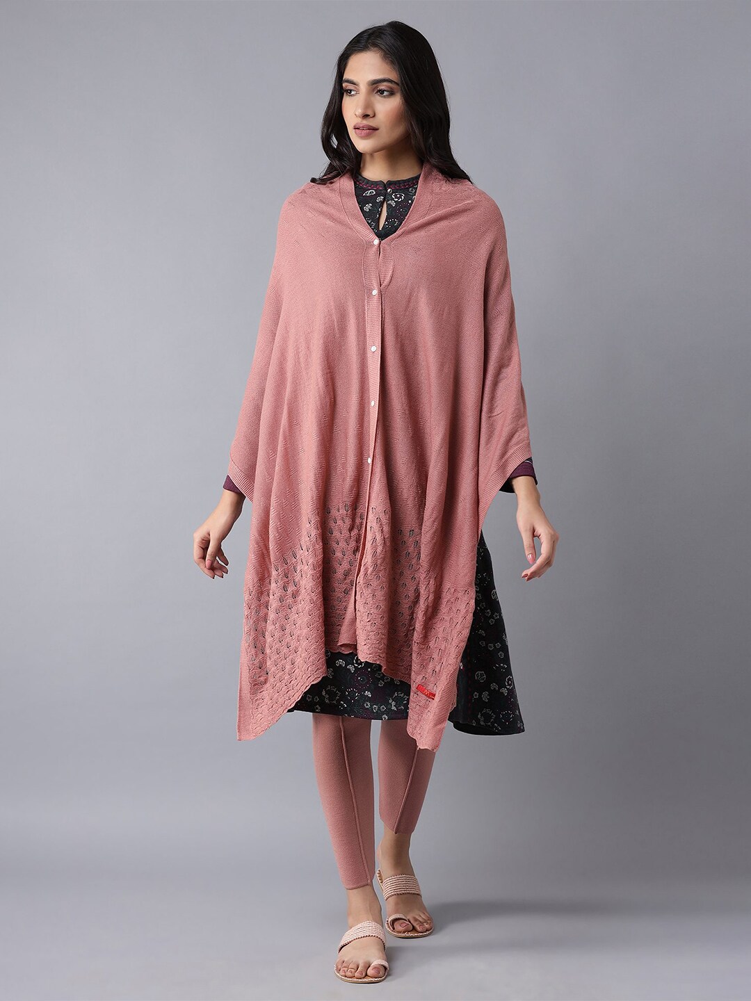 W Women Pink Longline Poncho Price in India