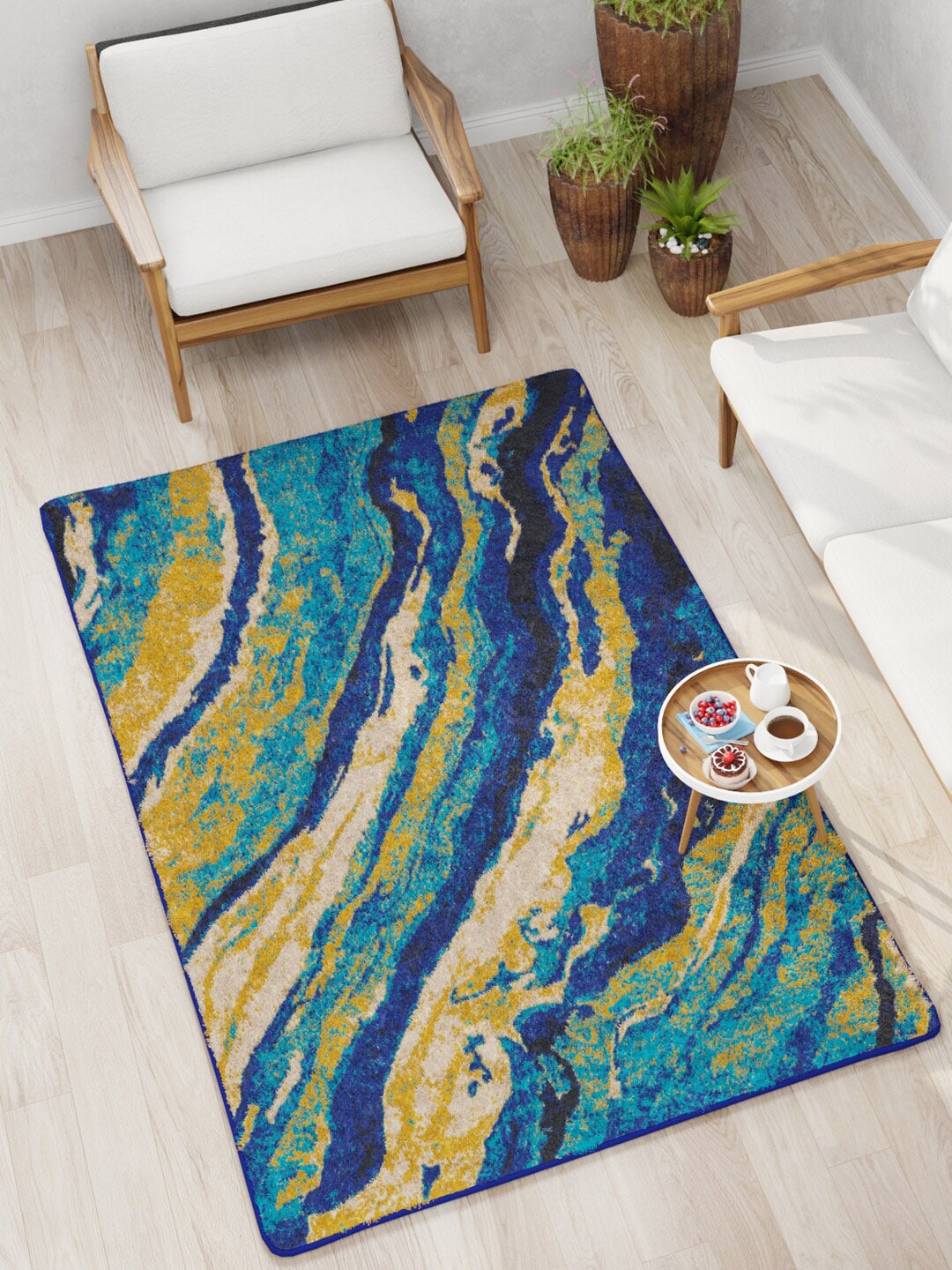 BIANCA Multicoloured Abstract Polyester Non-Slip Floor Mat Price in India