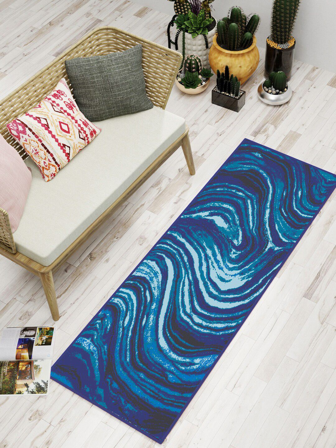 BIANCA Blue Soft-Fluffy Area-Rug Carpet With Non-Slip Rubber Backing Price in India
