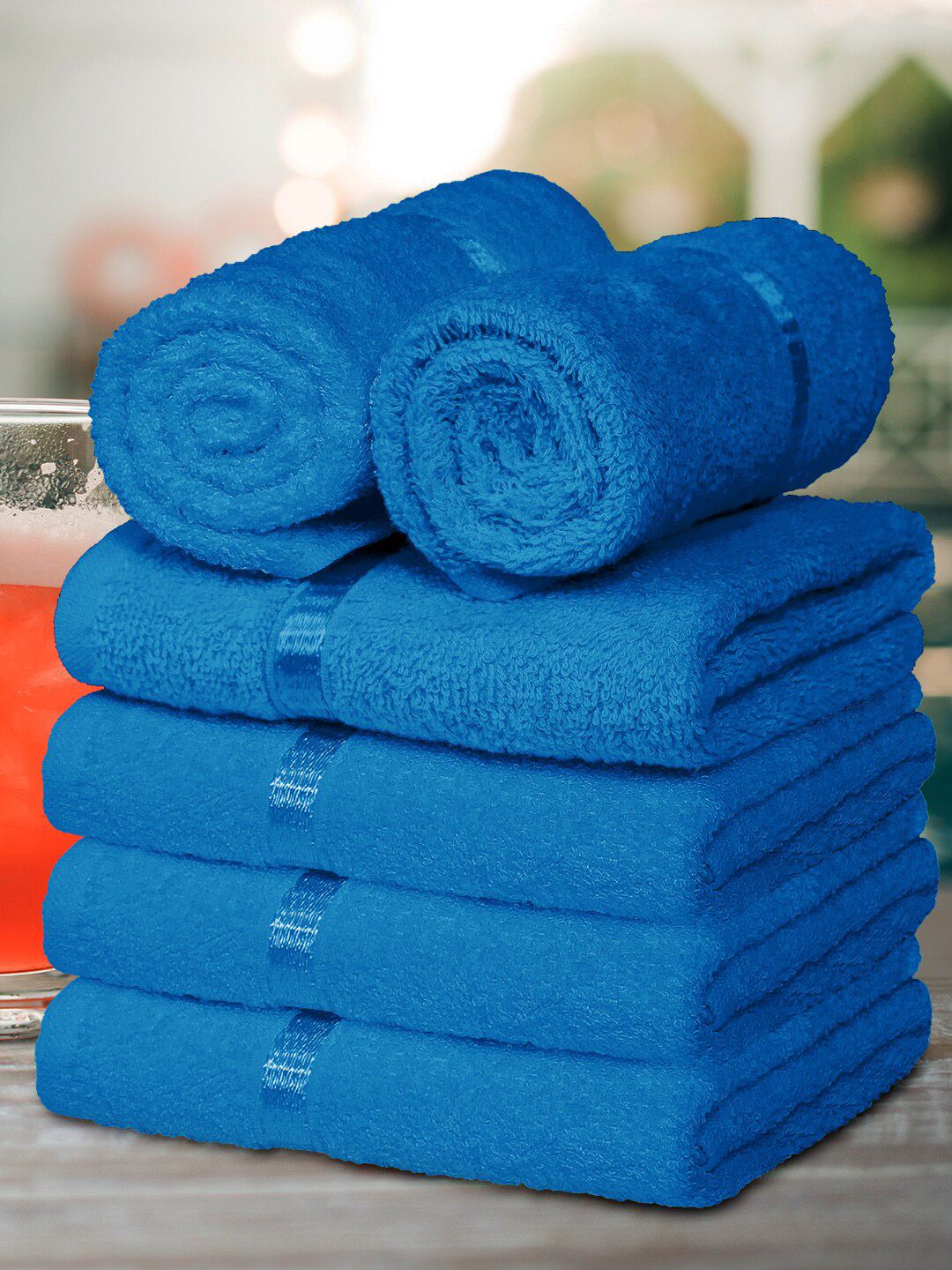 Story@home Blue 6 Pieces Cotton 450 GSM Hand Towels
