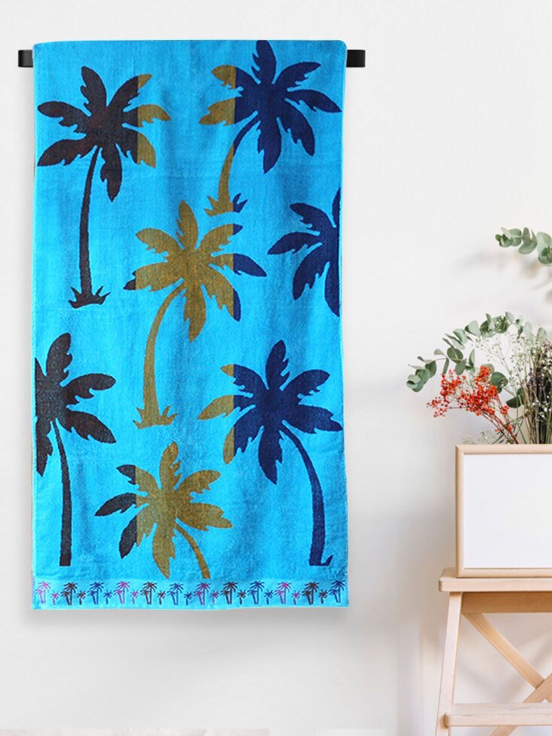 Aura Blue Jacquard Cotton 410 GSM Bath Towel Price in India