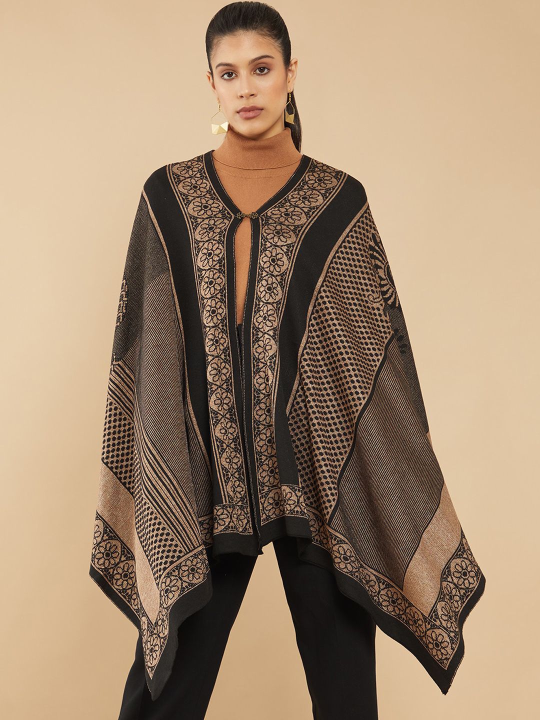 Soch Women Black Self Design Geometric Shrug Price in India