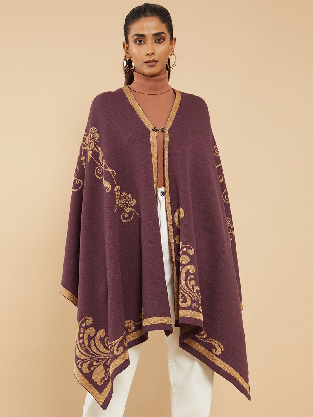 Soch Women Purple Embroidered Longline Open Front Jacket Price in India