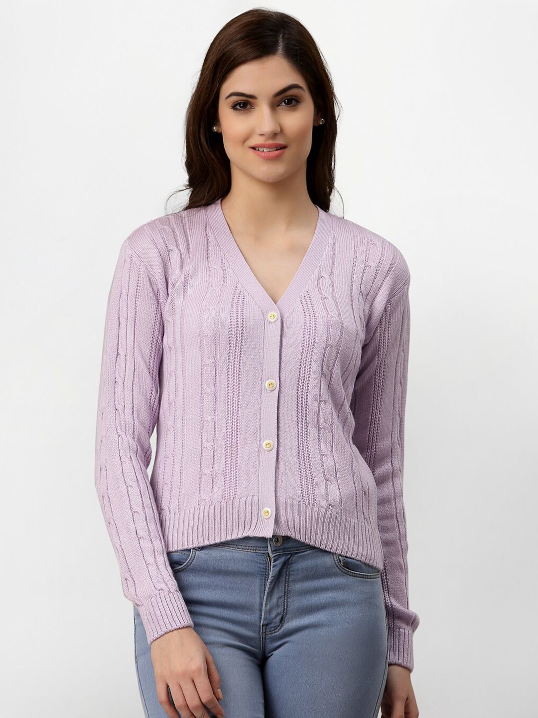 Miramor Women Lavender Cable Knit Cardigan Price in India