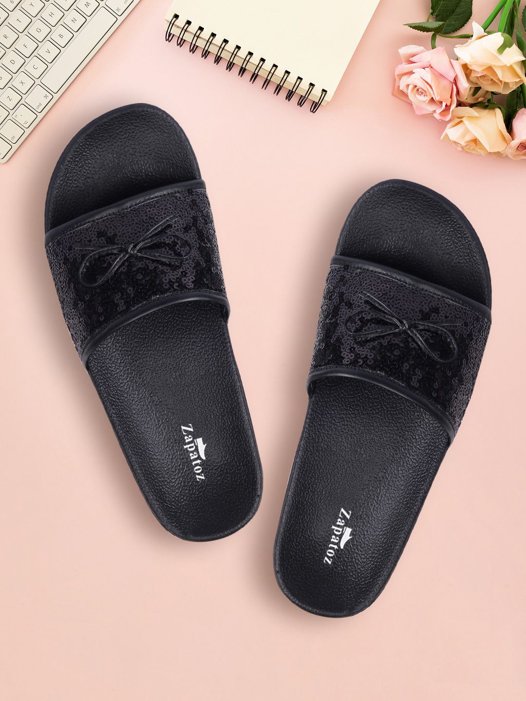 ZAPATOZ Black Embellished PU Comfort Heels Price in India