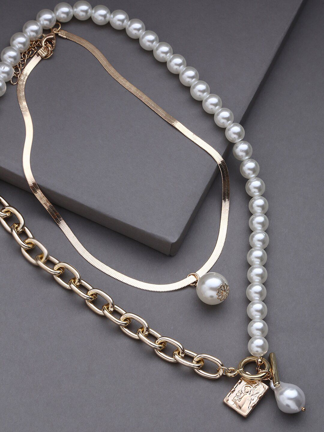 SOHI Set Of 2 Gold-Toned & White Pearls Chains Price in India