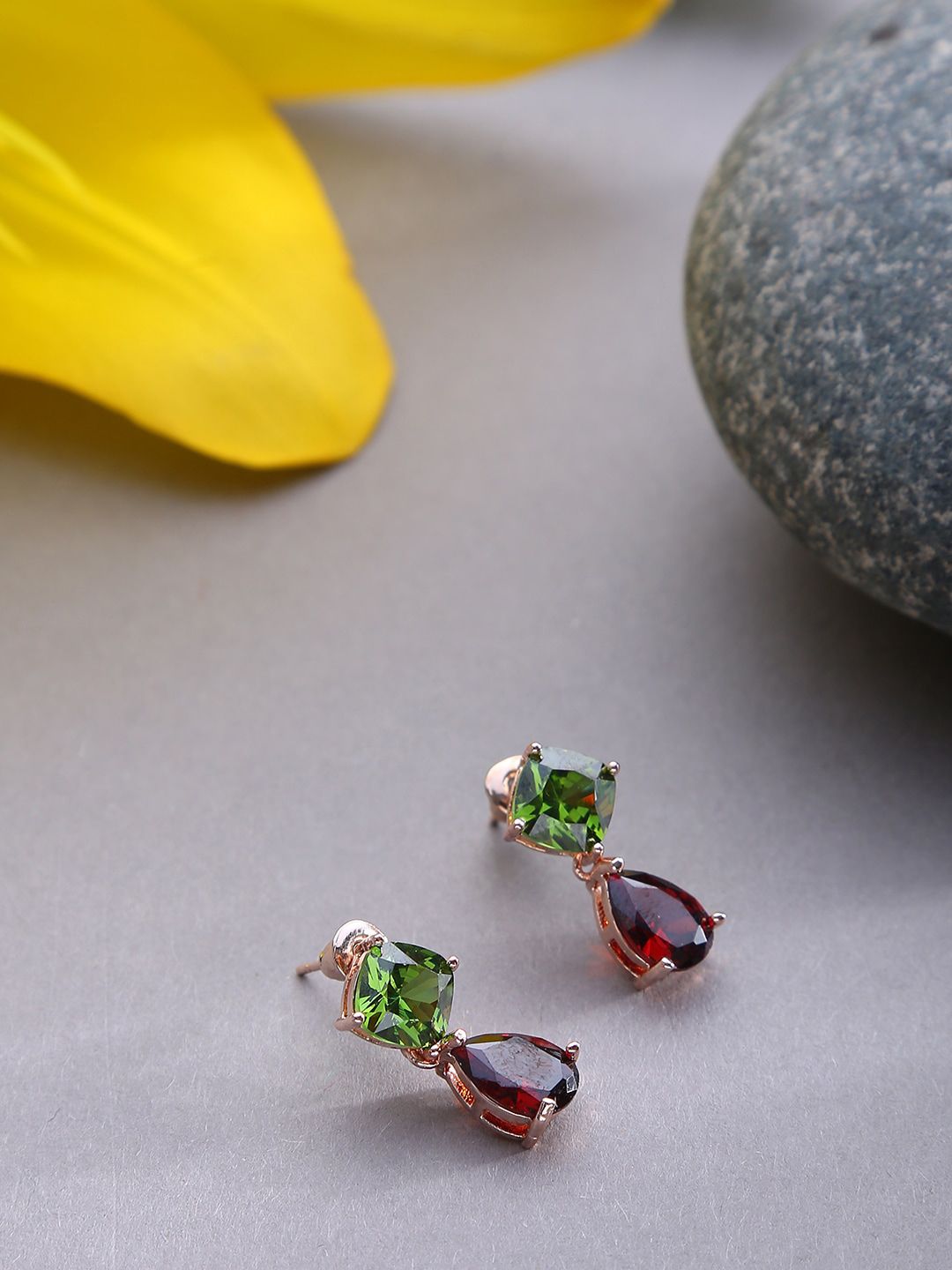 SOHI Maroon & Green Contemporary Studs Earrings Price in India