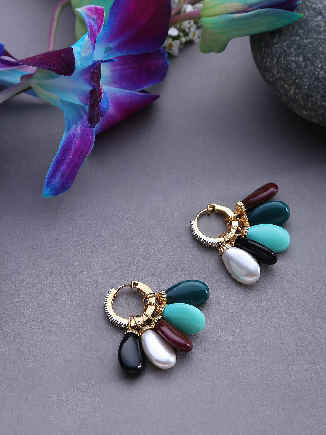 SOHI Multicoloured & Gold-Plated Pearl Double Sided Contemporary Studs Earrings Price in India