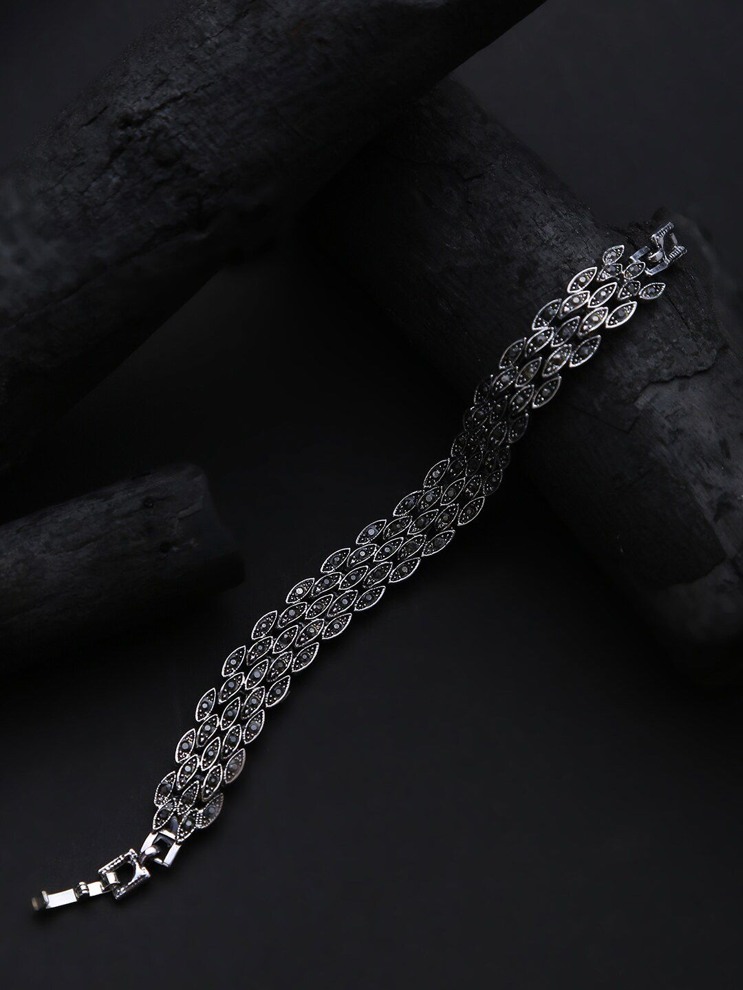 SOHI Women Black & Silver-Toned Link Bracelet Price in India