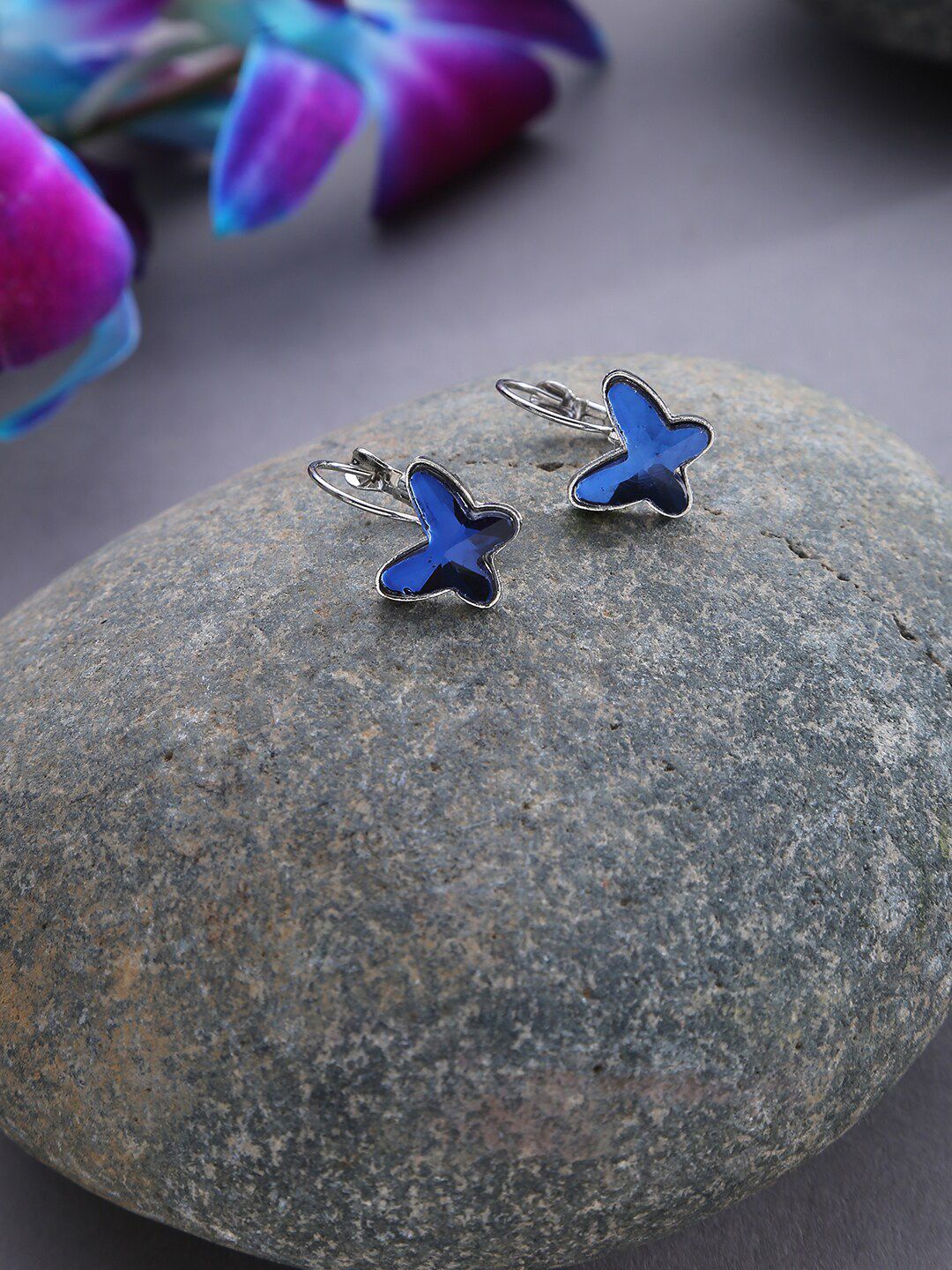 SOHI Blue Butterfly Stone Studded Designer Studs Price in India