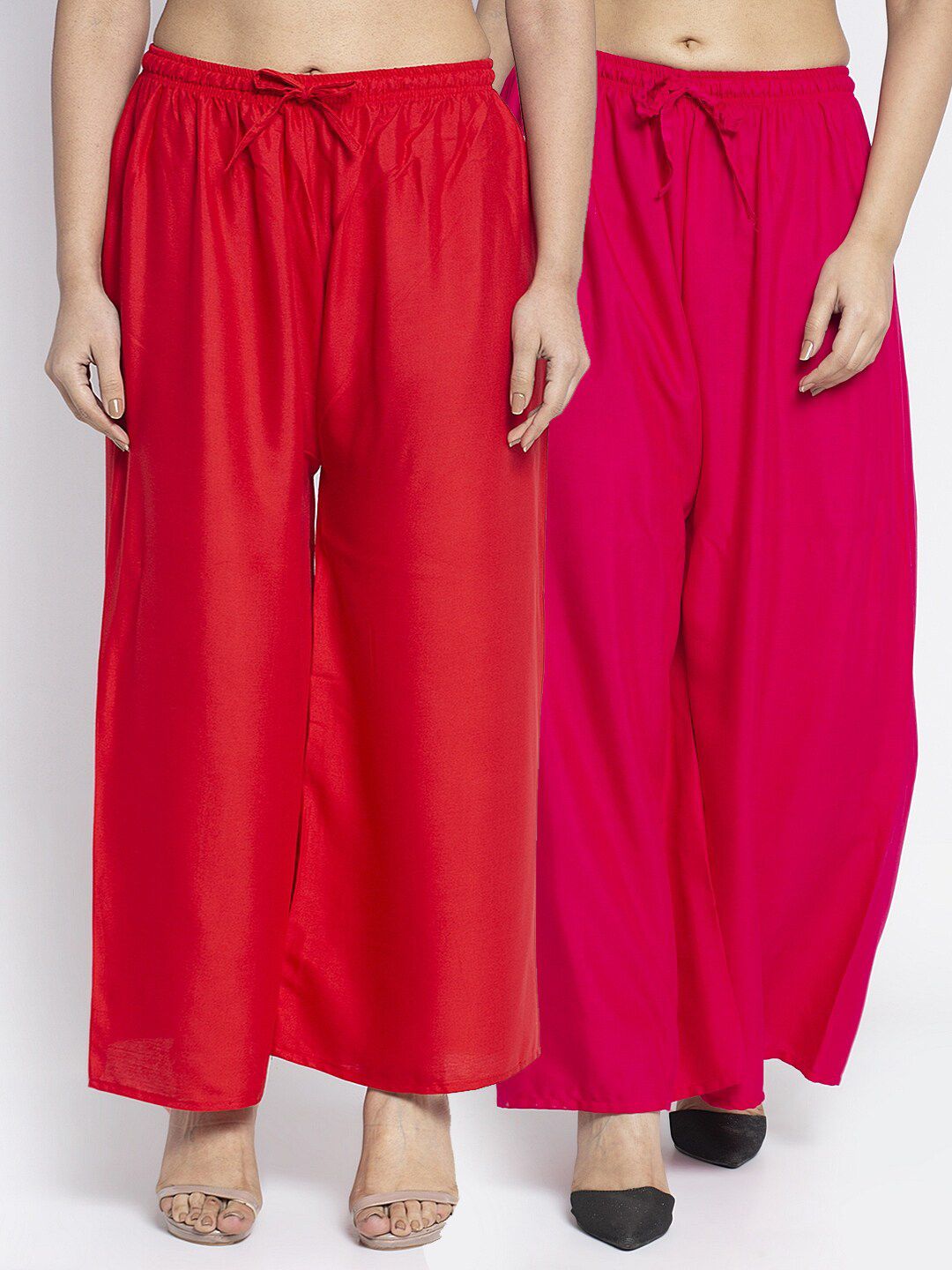 Jinfo Women Red & Magenta 2 Knitted Ethnic Palazzos Price in India