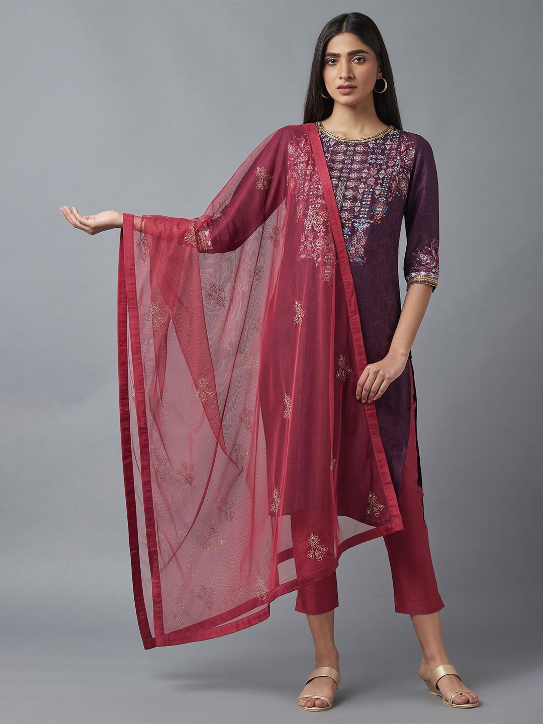 WISHFUL Pink Organza Dupatta with Sequinned Price in India