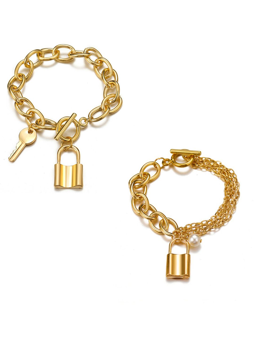 Jewels Galaxy Women Set Of 2 Gold-Plated Link Bracelet Price in India
