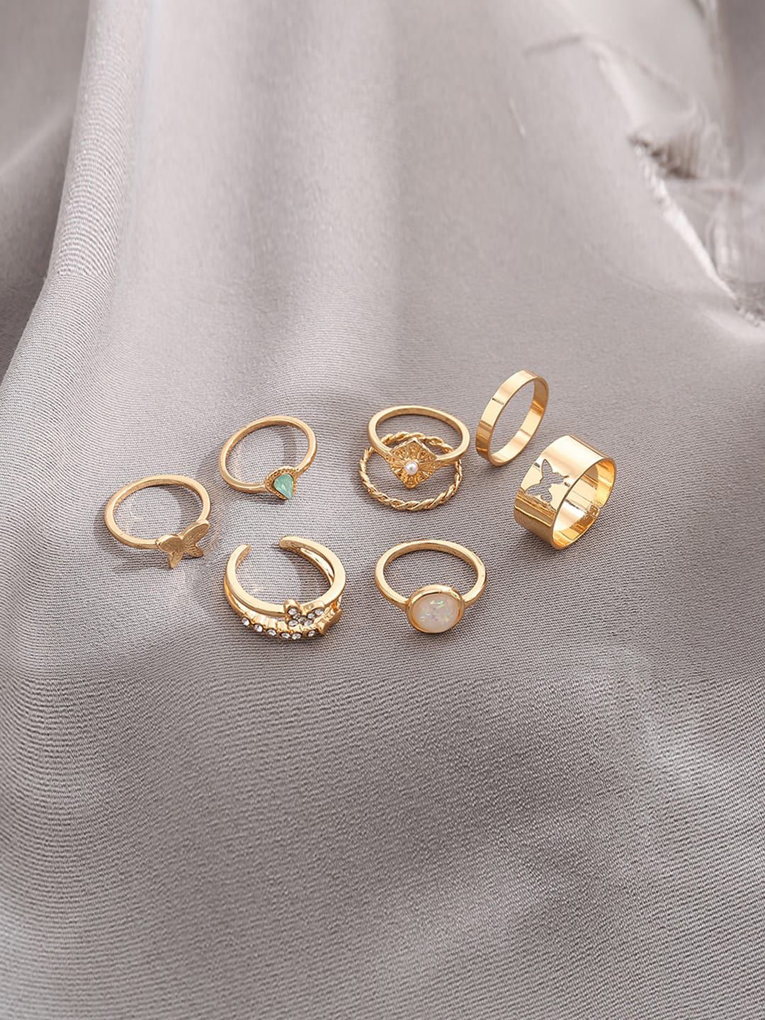 Jewels Galaxy Set Of 7 Gold-Plated Finger Ring Price in India