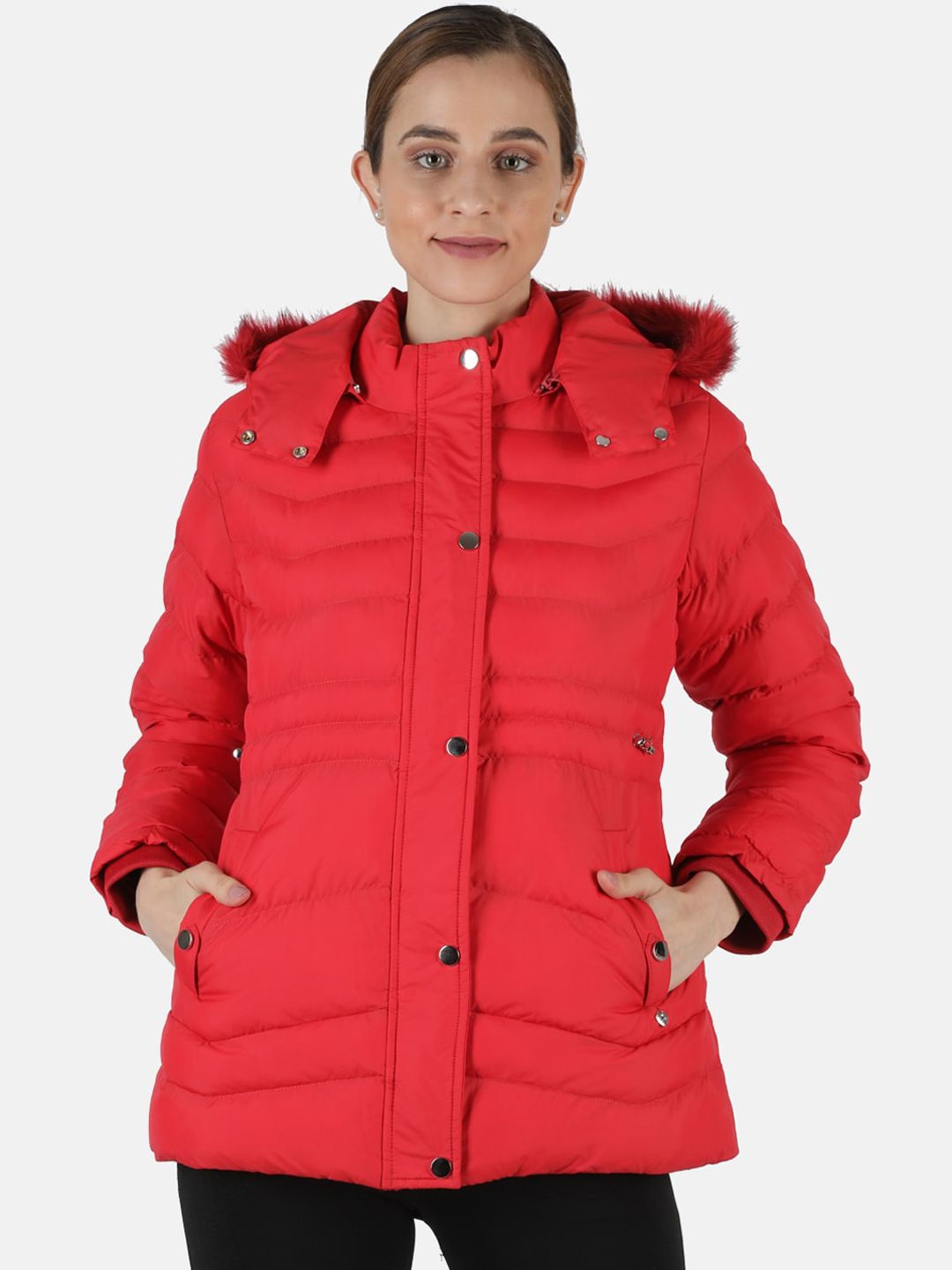 Monte Carlo Women Red Lightweight Longline Parka Hooded Jacket Price in India