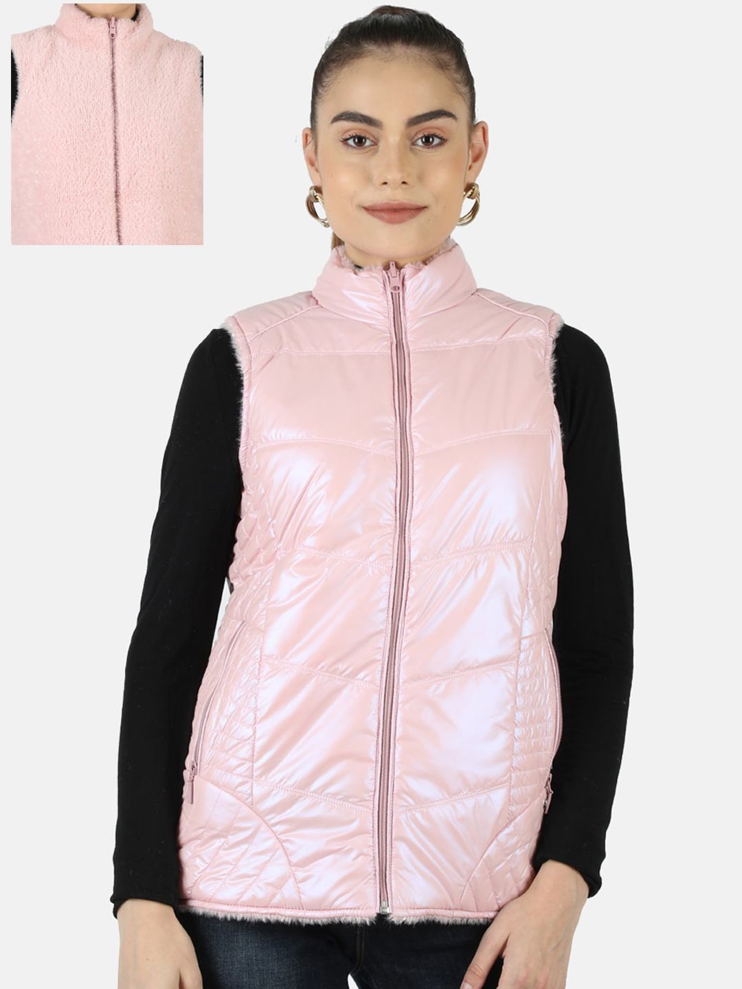 Monte Carlo Women Pink Reversible Padded Jacket Price in India