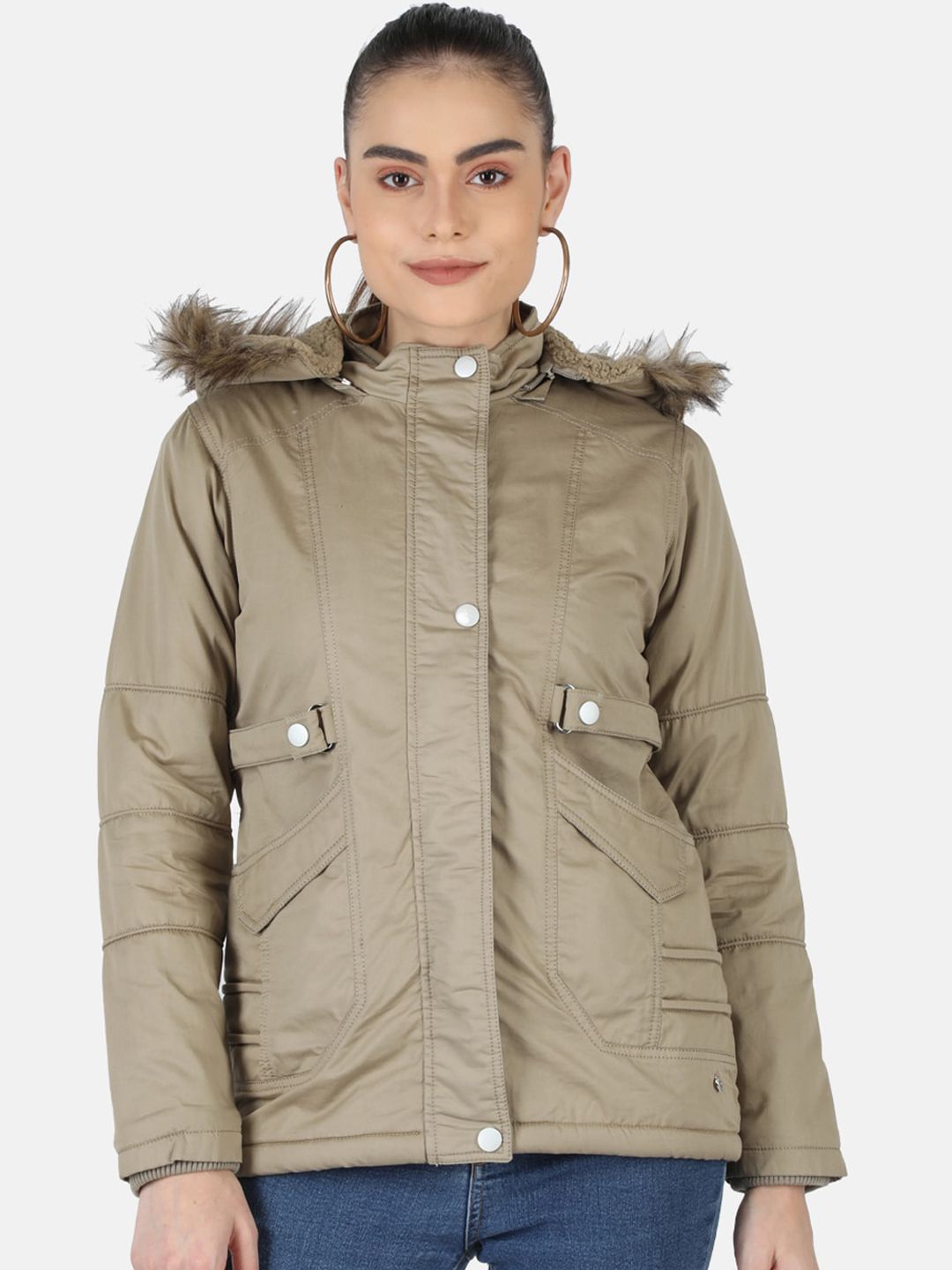 Monte Carlo Women Beige Lightweight Parka Hooded Jacket Price in India