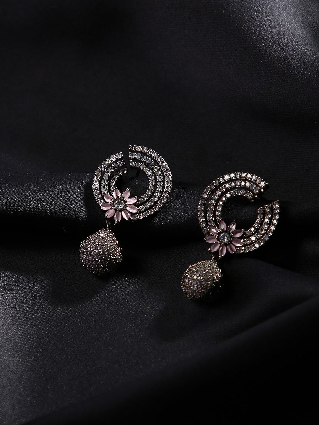 justpeachy Black Silver-Plated Contemporary Drop Earrings Price in India