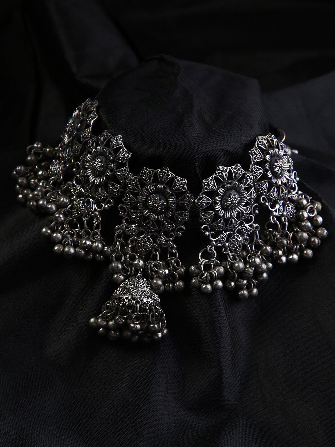 justpeachy Silver-Toned Silver-Plated Oxidised Necklace Price in India