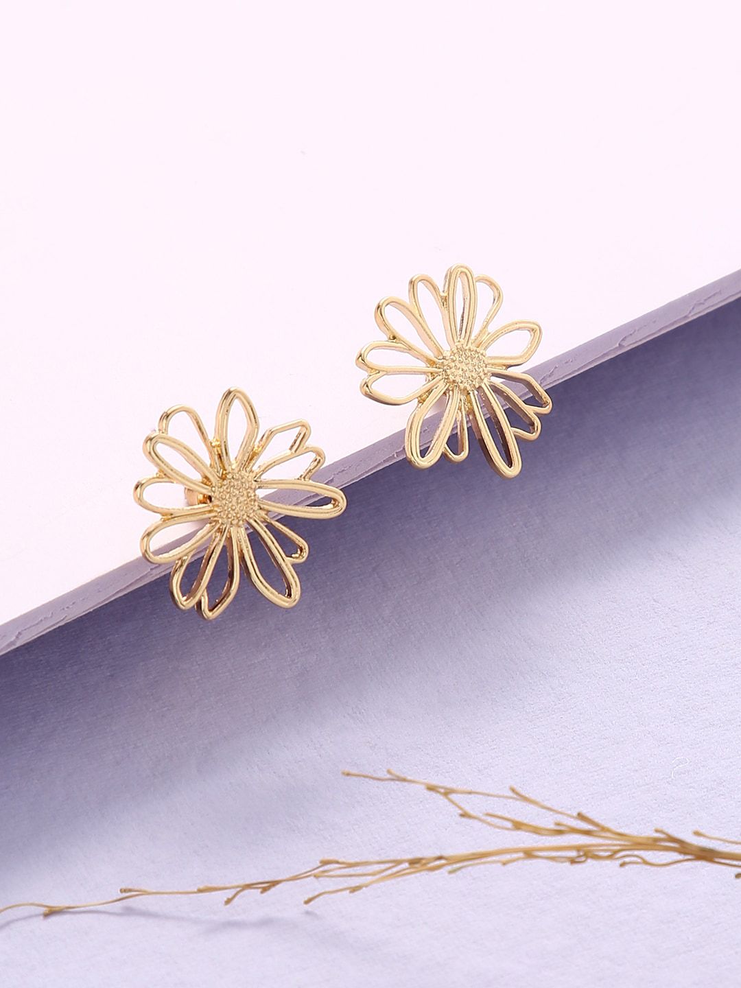 justpeachy Gold-Plated Floral Studs Earrings Price in India