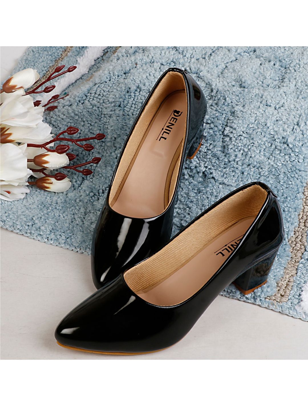 Denill Black Pointed Toe Block Pumps Price in India