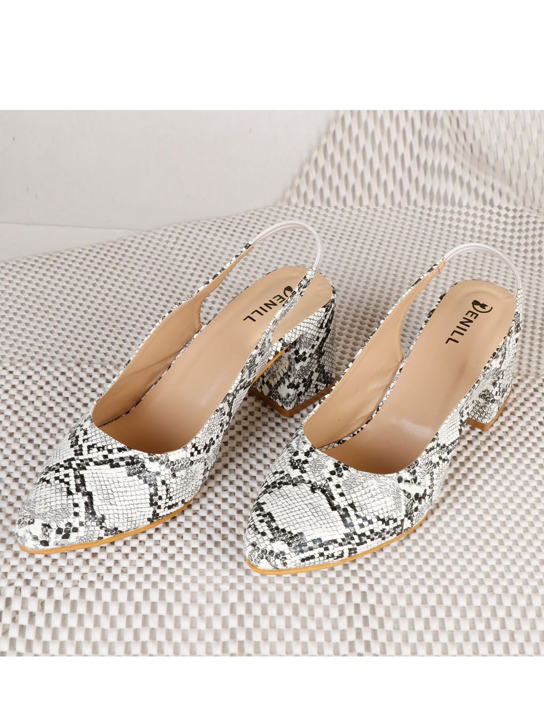 Denill White Printed Block Mules