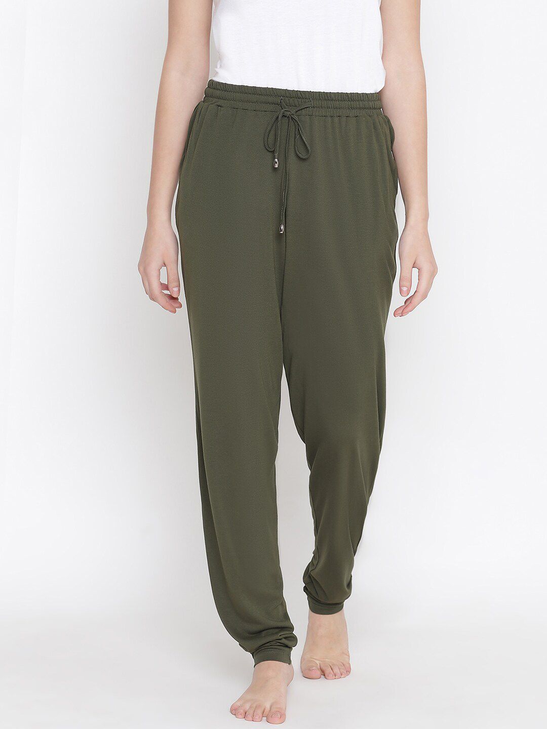 Oxolloxo Women Olive Solid Pure Cotton Joggers Price in India