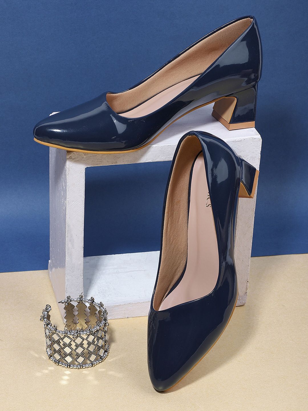 ICONICS Navy Blue Block Pumps Price in India