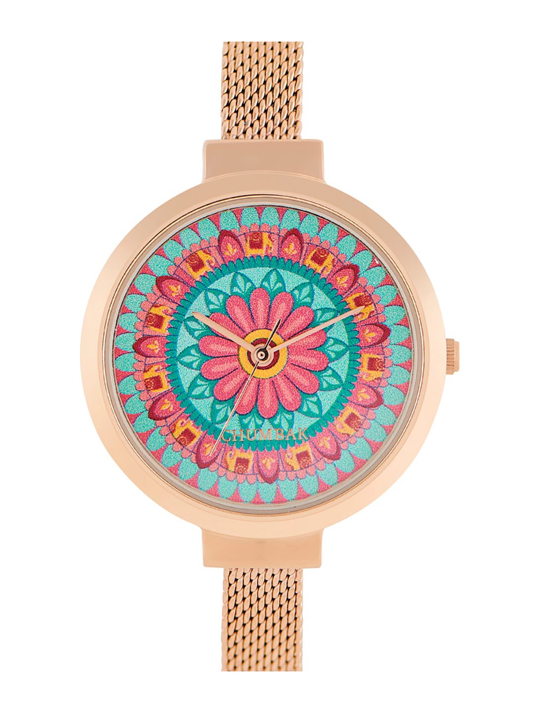 Chumbak Women Multicolored Dial & Gold Toned Bracelet Style Strap Analogue Watch Price in India