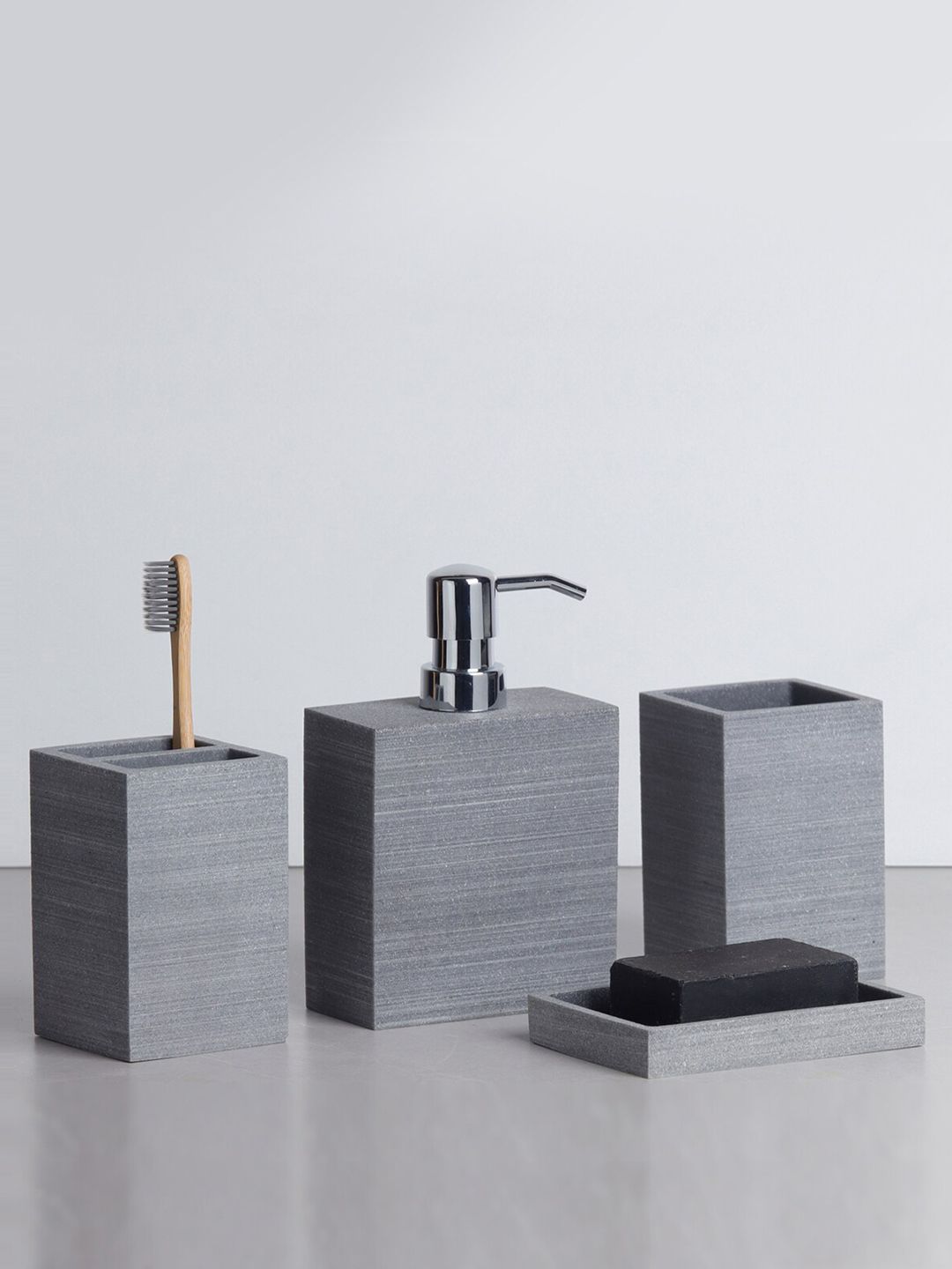OBSESSIONS Grey Solid Polyresin Bathroom Set- 4 Pieces Price in India