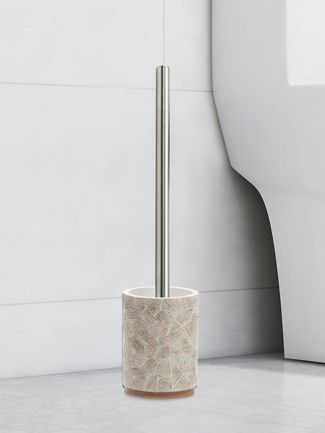 OBSESSIONS Brown & Beige Textured Freestanding Polyresin Toilet Brush with Holder Price in India