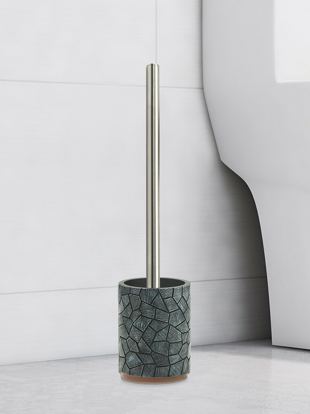 OBSESSIONS Charcoal Grey Textured Toilet Brush with Holder Price in India