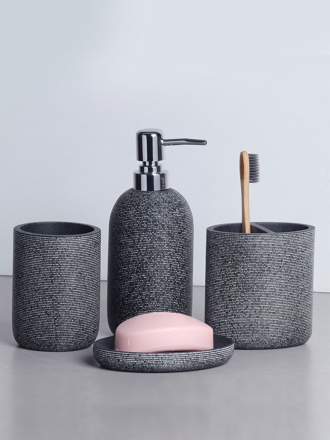 OBSESSIONS Charcoal Polyresin 4 Pcs Bathroom Set Price in India