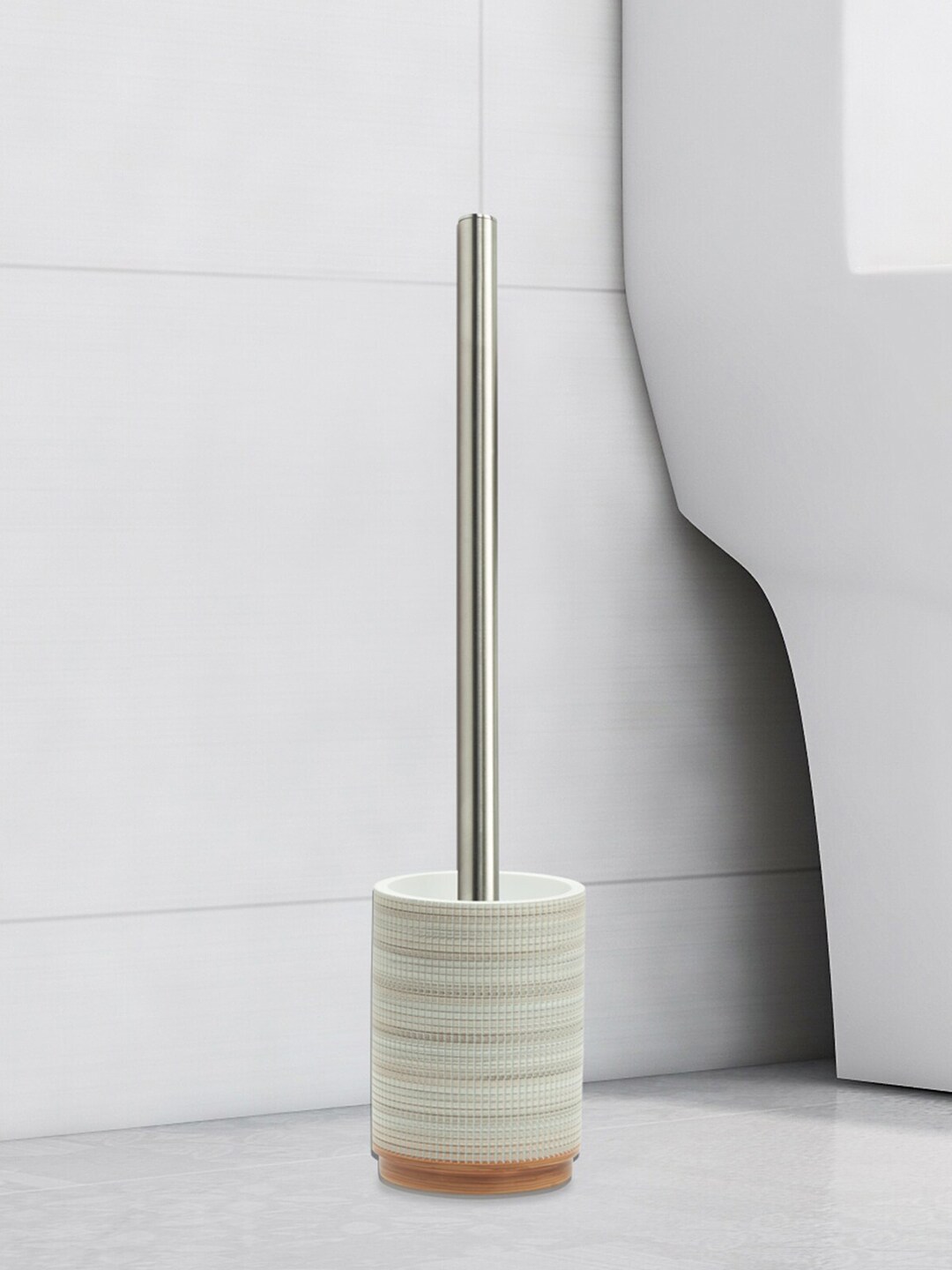 OBSESSIONS White & Brown Geometric Print Toilet Brush with Holder Price in India