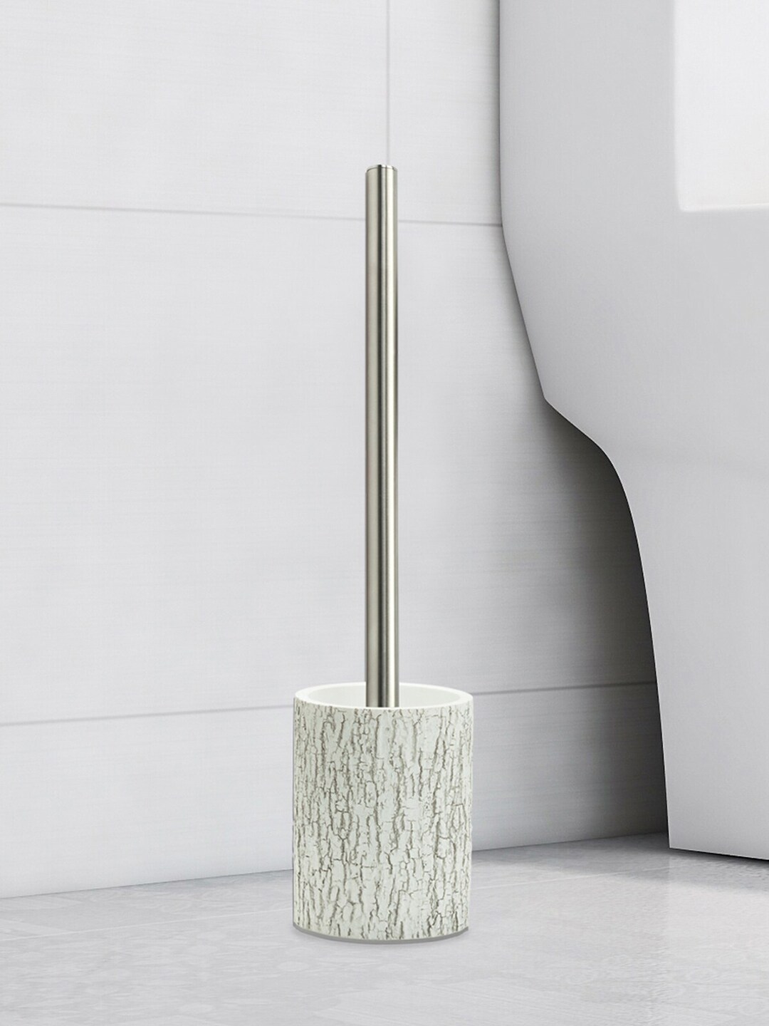 OBSESSIONS Grey & White Printed  Freestanding Polyresin Toilet Brush with Holder Price in India